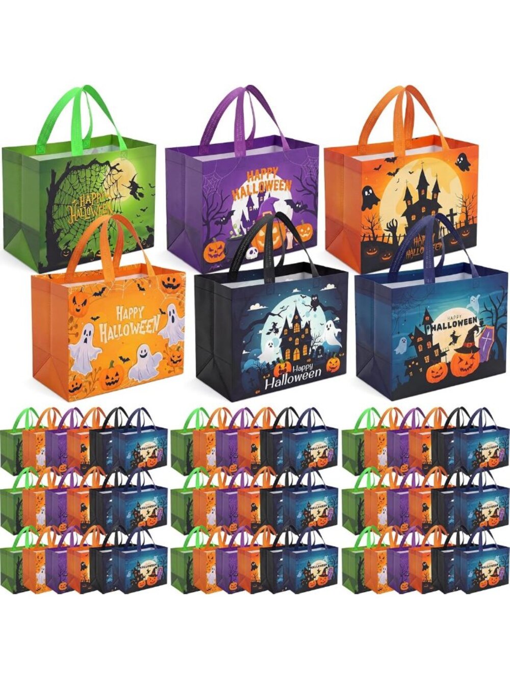120 Pcs Reusable Halloween Tote Bags with Handles - Bulk Gift Bags for Parties